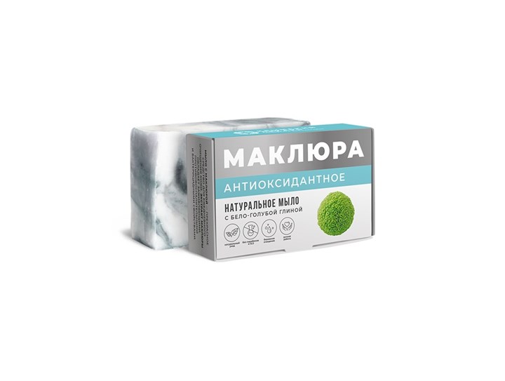Твердое мыло с бело-голубой глиной Антиоксидантное на основе маклюры, 100г - фото 12686