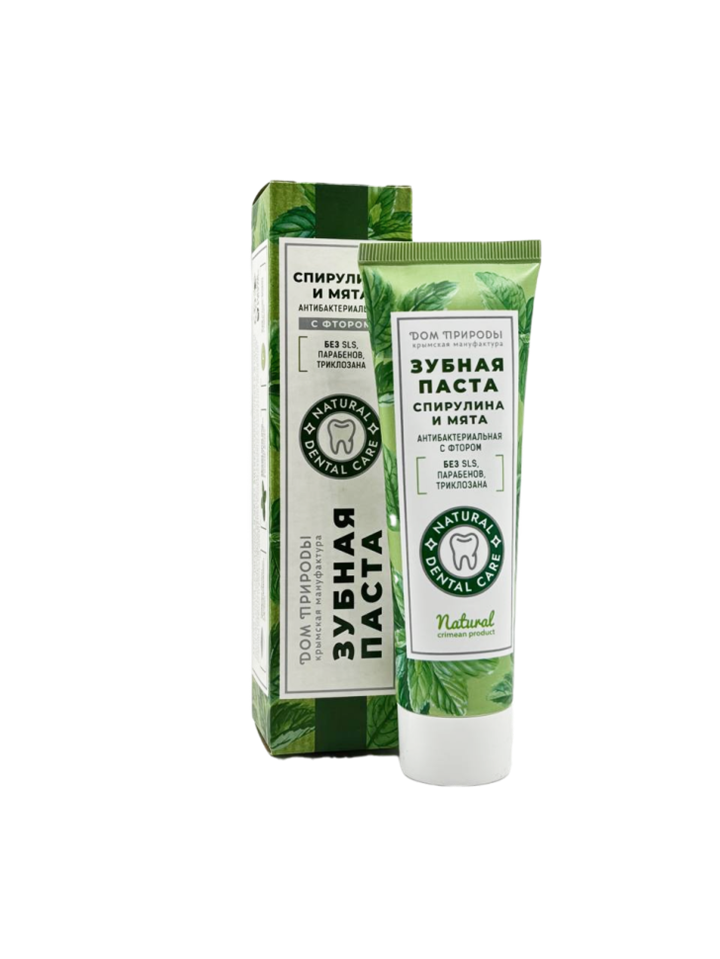 Зубная паста натуральная Со фтором антибактериальная Спирулина и мята, 70г - фото 13714