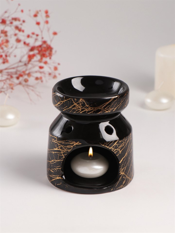 Аромалампа керамика "Чёрный с золотыми трещинками" 9,8х9,8х11см - фото 13901