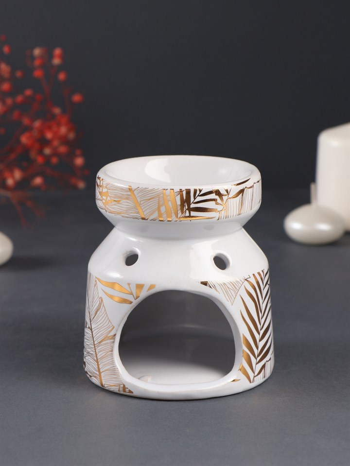 Аромалампа керамика "Золотые пальмовые листья на белом" 9,8х9,8х11см - фото 13905